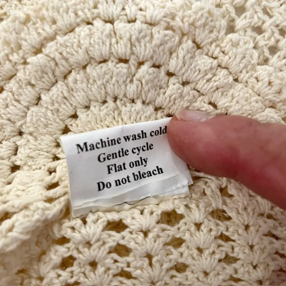 Crochet Style Cotton Granny Square Bedspread 83x83 Ivory Textured Cottagecore